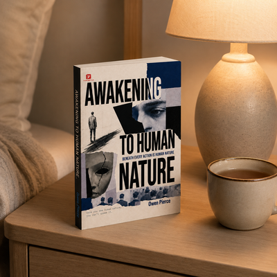 Awakening to Human Nature on a bedside table under warm lamplight