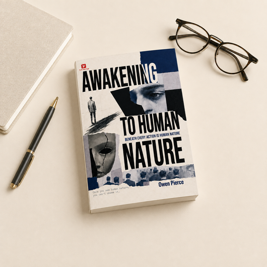Awakening to Human Nature on a desk with glasses and pen