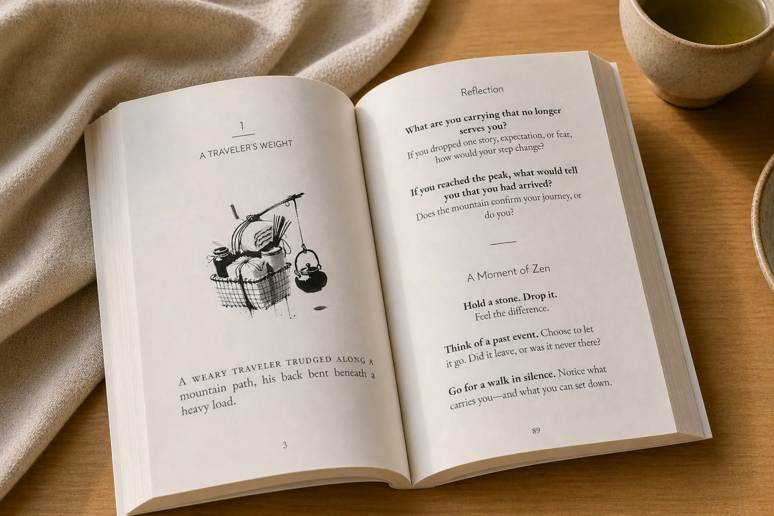 A real interior spread: story page and reflection page
